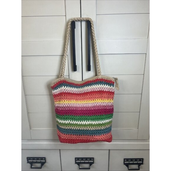 The Sak Multi Colored Rainbow Crochet Boho Sack shoulder Bag - Picture 3 of 12